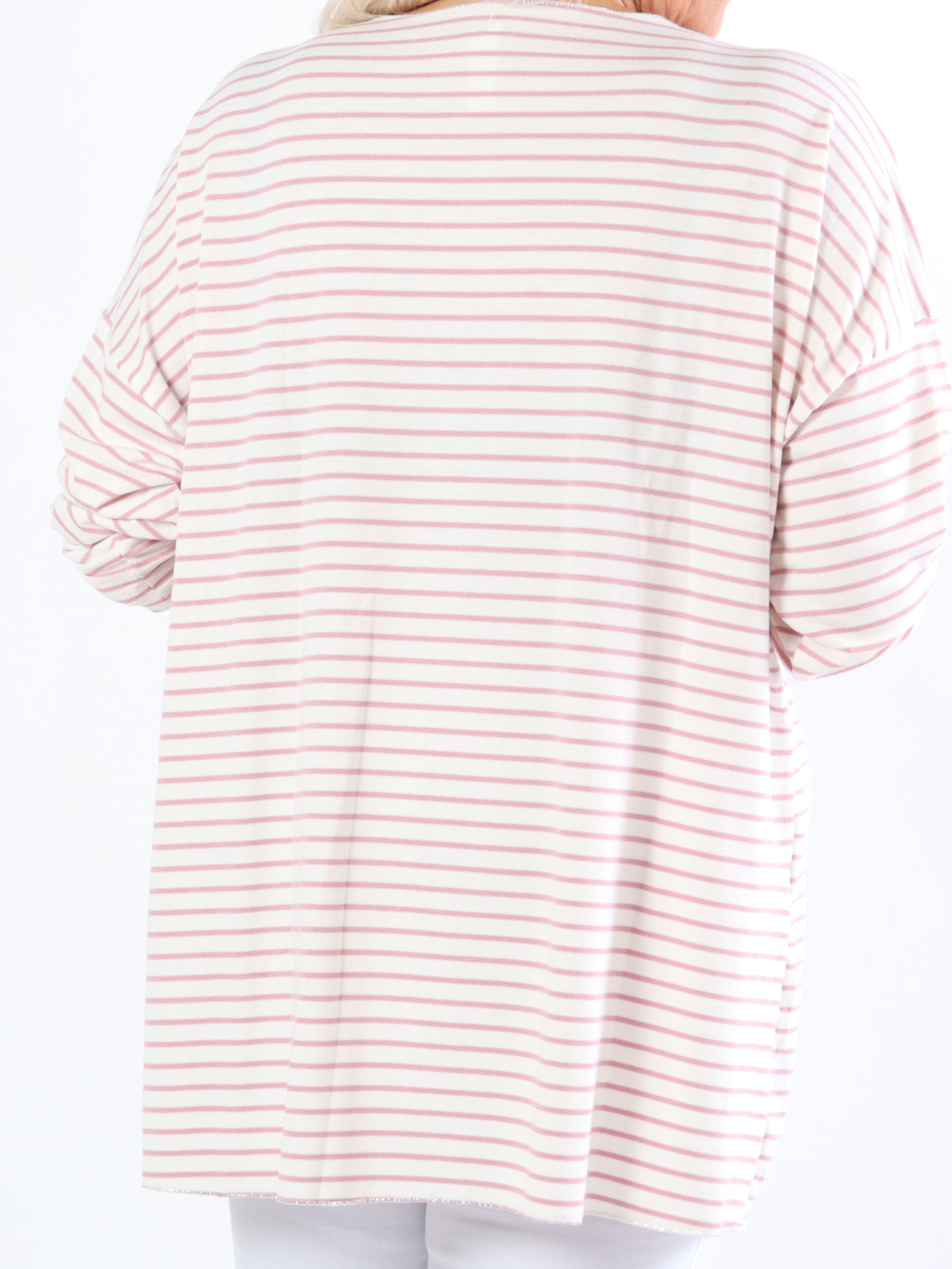 Stripe - Vit mjuk plus size blus med tunna ränder
